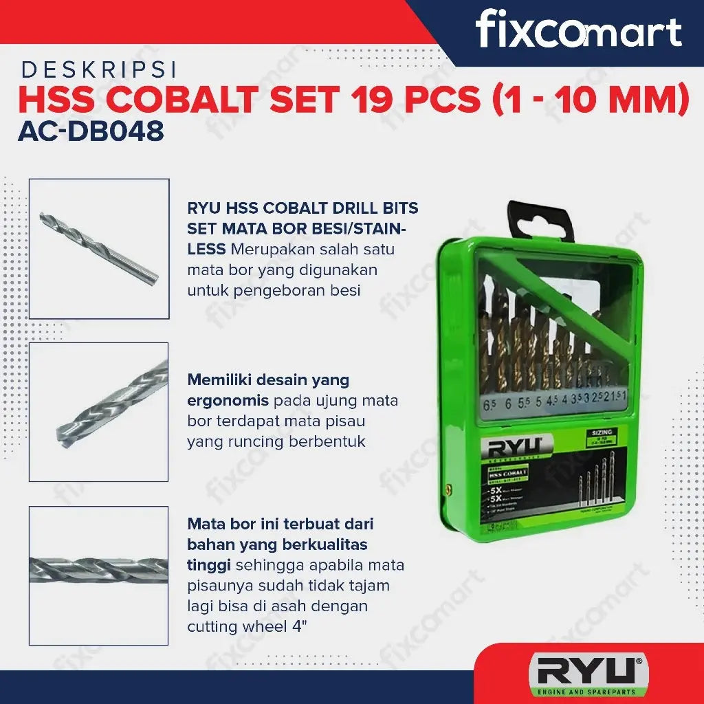 Ryu Hss Cobalt / Mata Bor Stainless Set 1-10 Mm 19 Pcs FIXCOMART