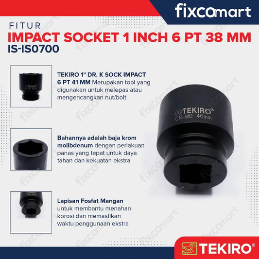 Tekiro Impact Socket 1 inch 6 PT 38 mm / Mata Sock Impact