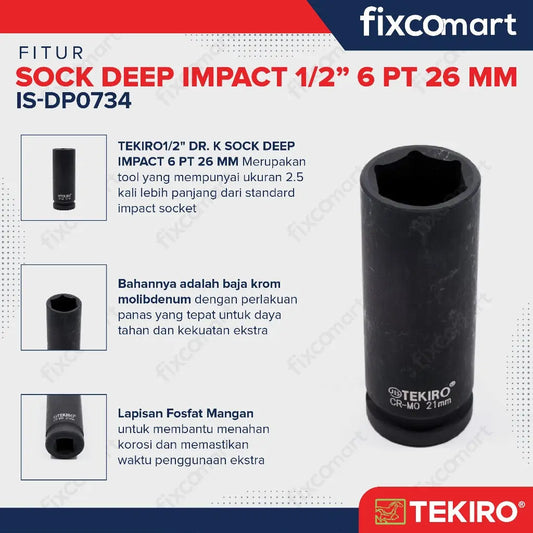 Tekiro Mata Sock Deep Impact 1/2 Inch 26 mm 6 Pt FIXCOMART