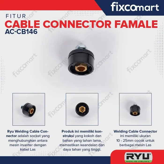 RYU Cable Connector Female / Male / Konektor Kabel Las 200 A - FEMALE FIXCOMART