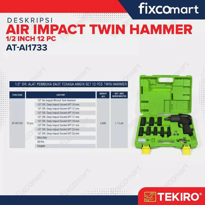 TEKIRO Air Impact Set 1/2 Inch 12 Pcs Twin Hammer FIXCOMART