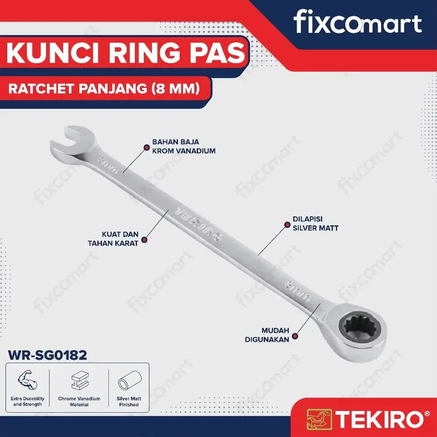 Tekiro Kunci Ring Pas Ratchet Panjang 8 mm FIXCOMART