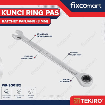 Tekiro Kunci Ring Pas Ratchet Panjang 8 mm FIXCOMART