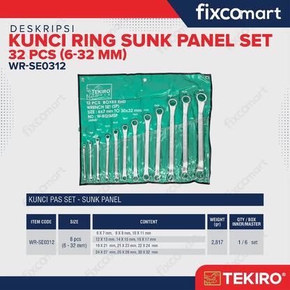 Tekiro Kunci Ring Sunk Panel Set 12 Pcs (6-32 Mm) / Kunci Ring Set