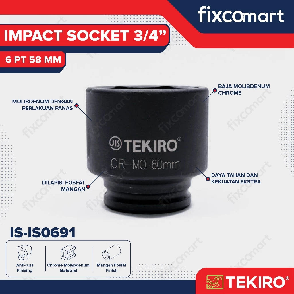 Tekiro Impact Socket 3/4 inch 6 PT 58 mm / Mata Sock Impact