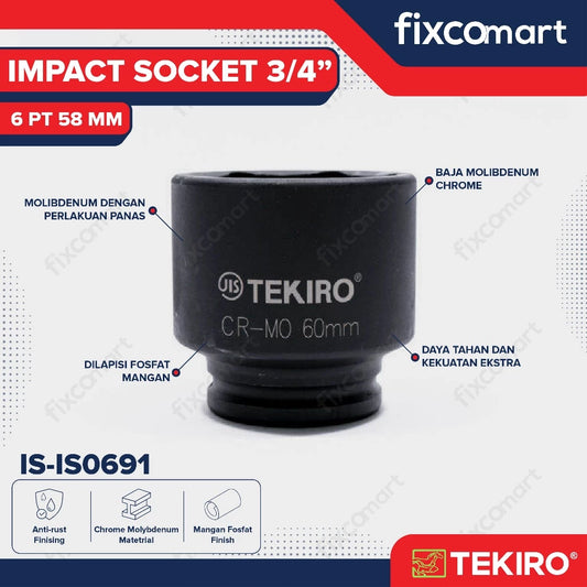 Tekiro Impact Socket 3/4 inch 6 PT 58 mm / Mata Sock Impact