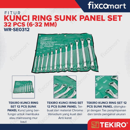 Tekiro Kunci Ring Sunk Panel Set 12 Pcs (6-32 Mm) / Kunci Ring Set