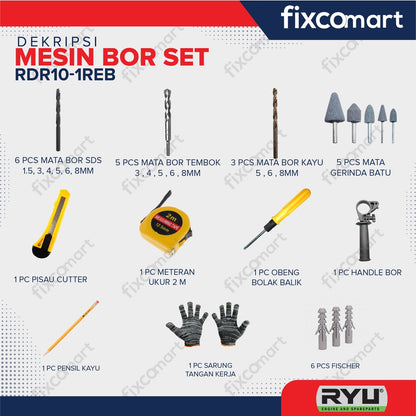 RYU Paket Mesin Bor Tembok Ryu Rid 13-1 Reb Mesin Bor Beton Tekiro