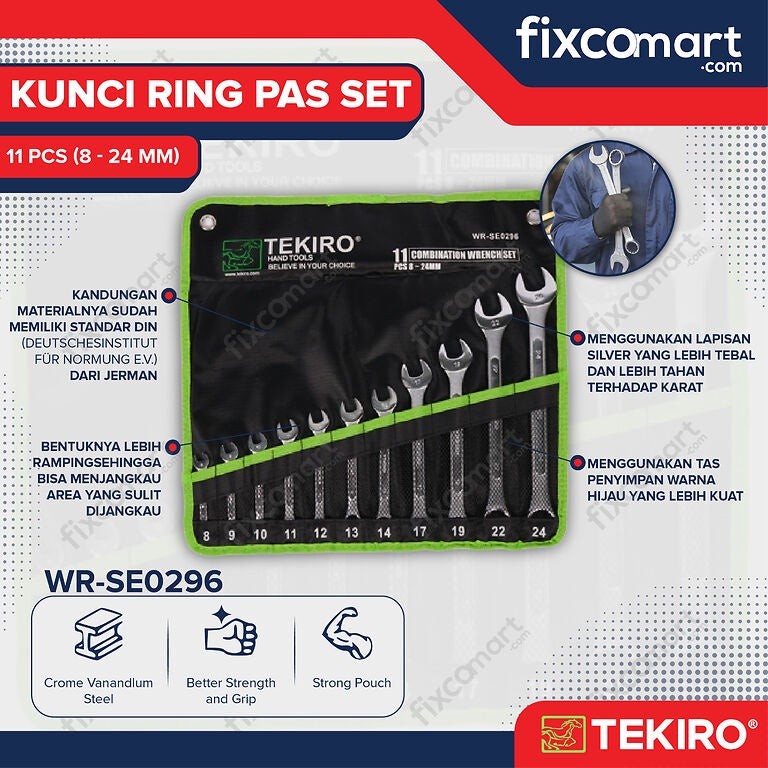 Tekiro Combination Wrench Set / Kunci Ring Pas Set 11 Pcs (8-24 Mm)
