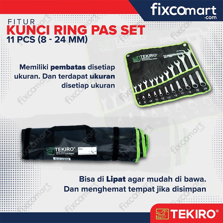 Tekiro Combination Wrench Set / Kunci Ring Pas Set 11 Pcs (8-24 Mm)