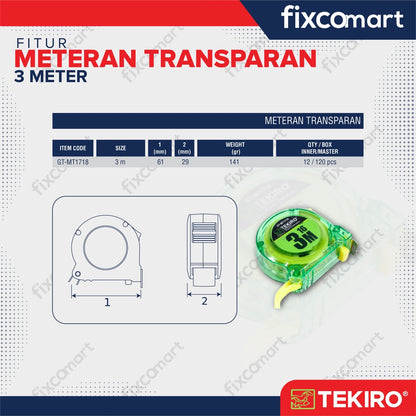 Tekiro Meteran Transparan 3 M / Tekiro Alat Ukur Manual