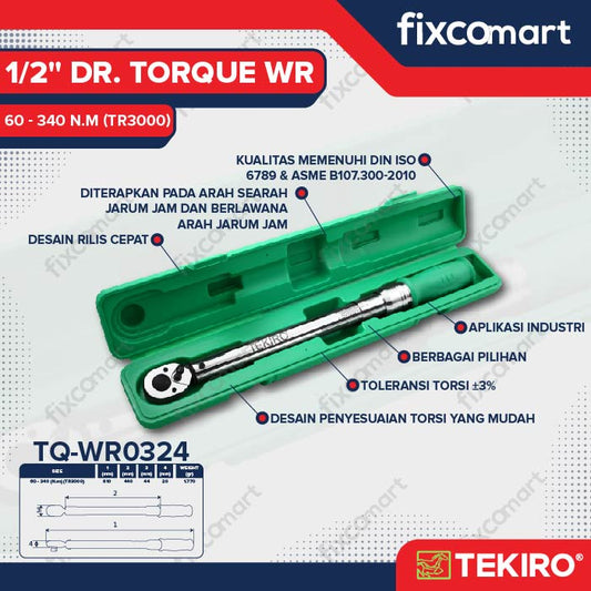 Tekiro Kunci Torsi 1/2 Inch 60-340 N.M (Tr3000) / Tekiro Kunci Momen / Kunci Torque