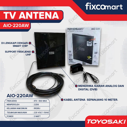 TOYOSAKI Antena TV Outdoor Digital AIO-220 + Kabel 10 Meter Outdoor Antena Digital