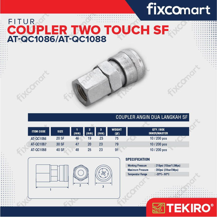 Tekiro Quick Coupler Two Touch 20 / 30 / 40 SF / SH / SM / SP Sambungan Selang Kompresor
