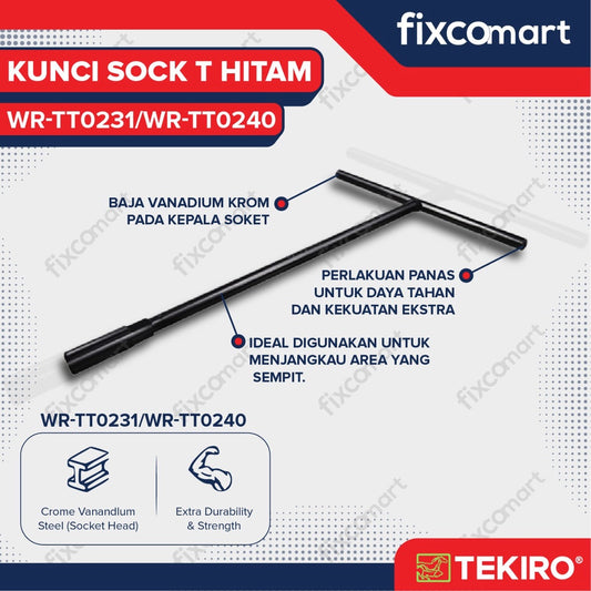 FIXCOMART - Tekiro Kunci Sok T Hitam Satuan Ukuran 7 - 19 mm - Kunci Shock T Tekiro