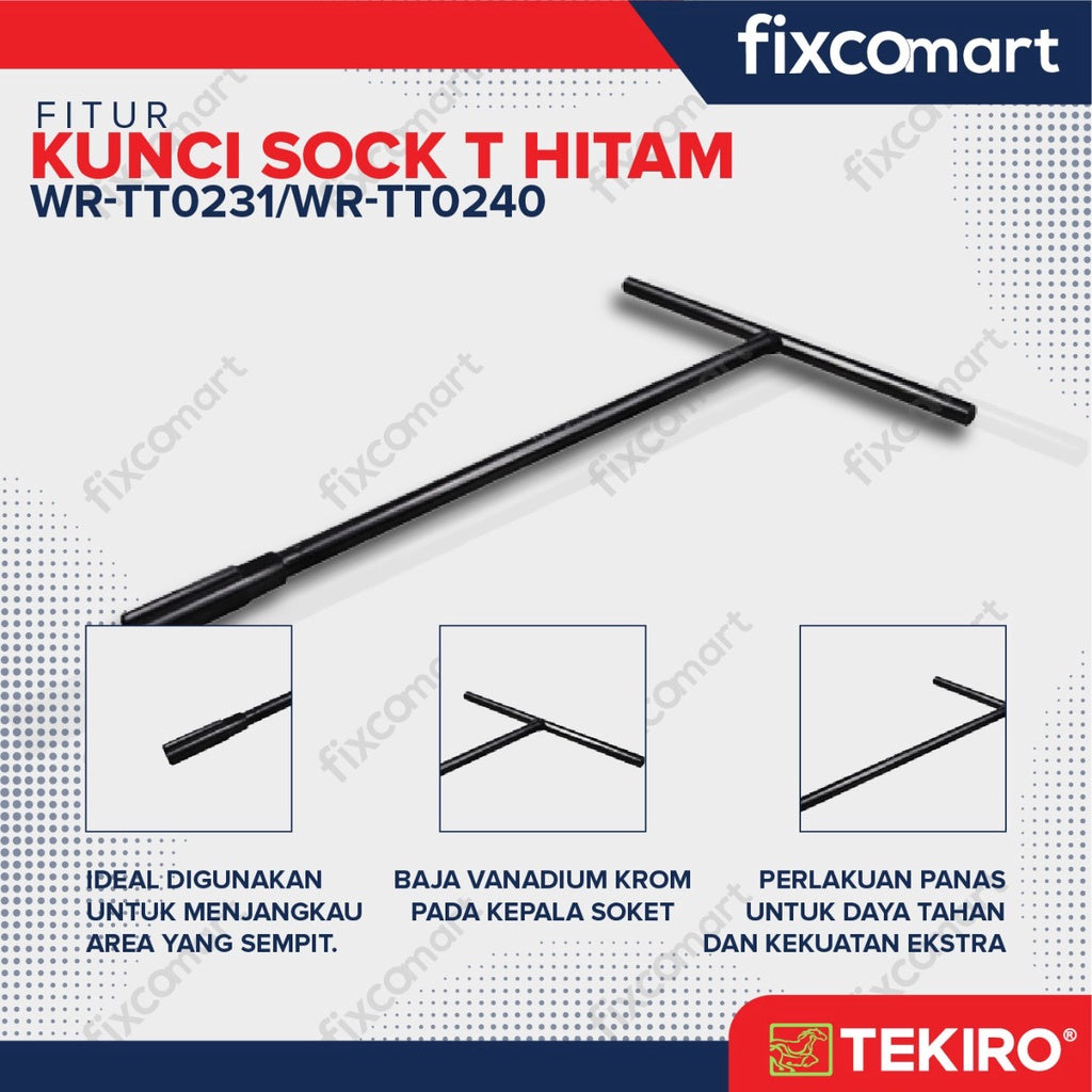 FIXCOMART - Tekiro Kunci Sok T Hitam Satuan Ukuran 7 - 19 mm - Kunci Shock T Tekiro