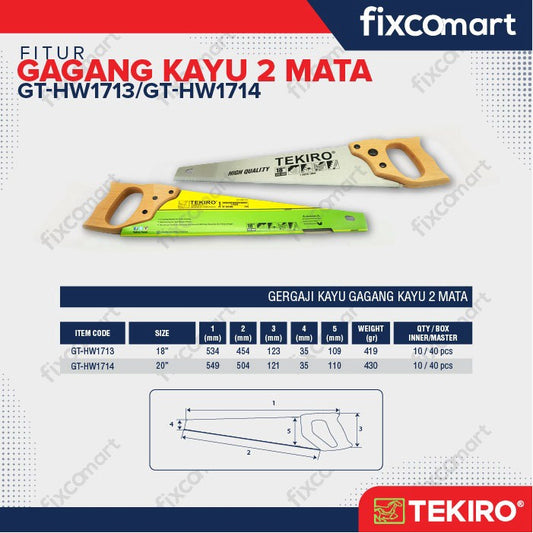 Tekiro Gergaji Kayu 2 Mata 18 Inch (Gagang Kayu) / Tekiro Gergaji Potong