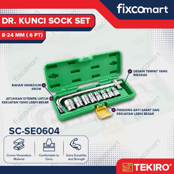 Tekiro Socket Set 1/2 Inch 10 Pcs 6Pt (8-24 Mm) Box Plastik