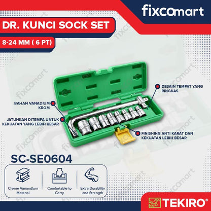 Tekiro Socket Set 1/2 Inch 10 Pcs 6Pt (8-24 Mm) Box Plastik