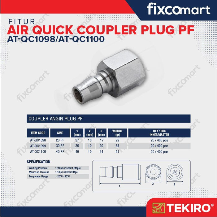 Tekiro Quick Coupler Plug PF / PH / PM / PP Sambungan Selang Kompresor