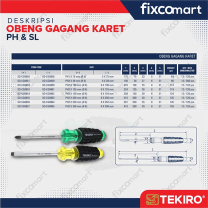 Tekiro Obeng Gagang Karet Plus (+) dan minus (-) / Cushion Grip Screwdriver