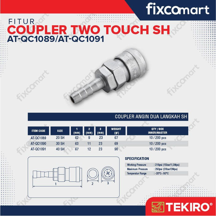 Tekiro Quick Coupler Two Touch 20 / 30 / 40 SF / SH / SM / SP Sambungan Selang Kompresor