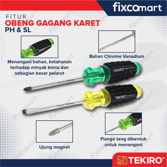 Tekiro Obeng Gagang Karet Plus (+) dan minus (-) / Cushion Grip Screwdriver
