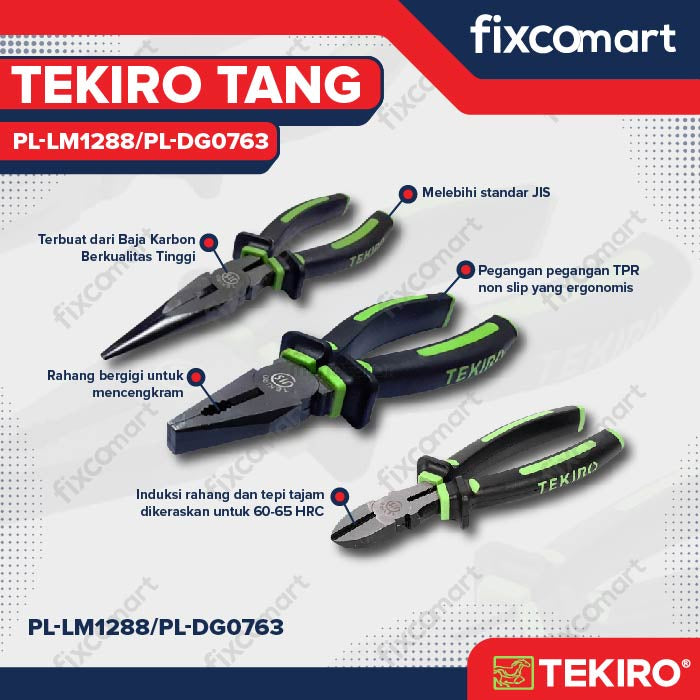 TEKIRO TANG KOMBINASI / LANCIP / POTONG LINESMAN / LONG NOSE /  DIAGONAL PLIERS 8 INCH