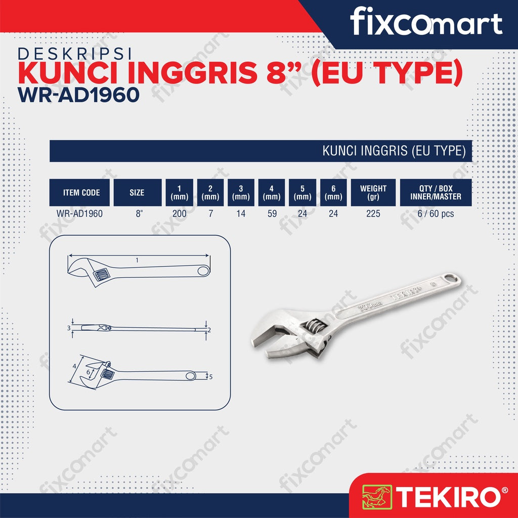 TEKIRO Kunci Inggris 8" - 10" TIPE 'EU