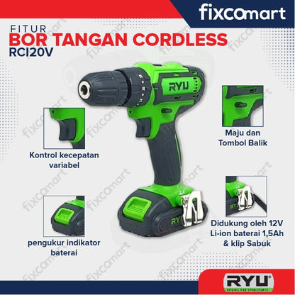 Ryu Impact Drill Cordless / Mesin Bor Tangan Battrey / Baterai Rci 20V