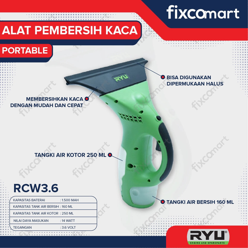 RYU Alat Pembersih Kaca - Ryu Cordless Window Cleaner RCW3.6