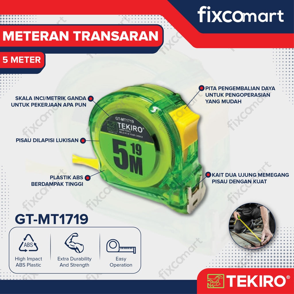 TEKIRO Meteran Transparan Ukuran 5 M / Tekiro Measurement Tape