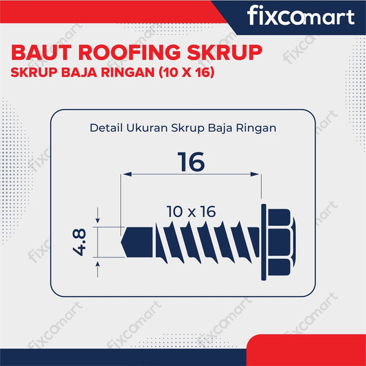 Skrup Baja Ringan Paket 50 PCS 10 x 16 MM