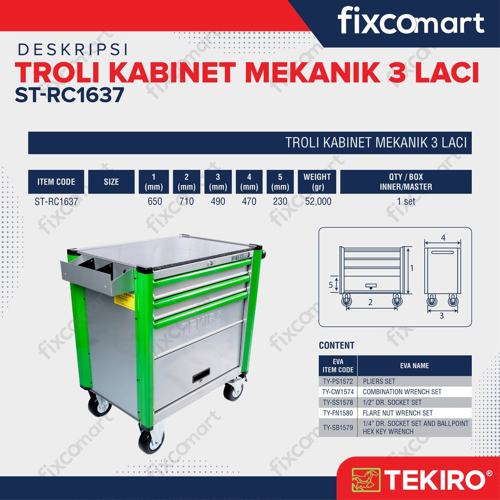 Tekiro Troli 3 Susun Isi 97 Pcs - Cabinet Drawer Set