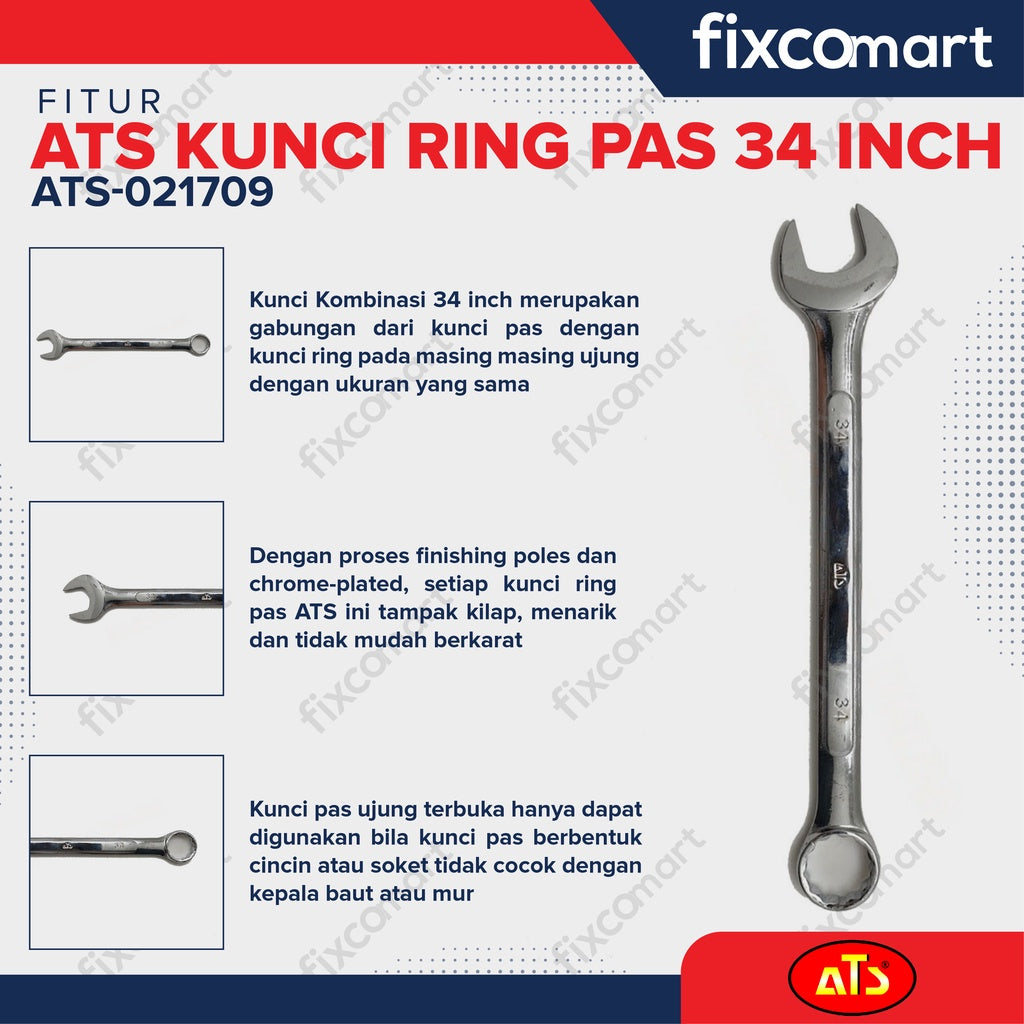 Kunci Ring Pas ATS - 21,22,24,30,33,34 MM