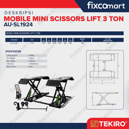Tekiro Mobile Mini Scissors 3 Ton / Hidrolik Lift Mobil 3 Ton Heavy Duty