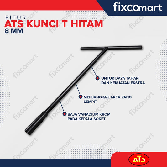 Kunci T Sock Set 5 Pcs  ATS 8 - 10  - 12 - 14 - 17 mm HITAM