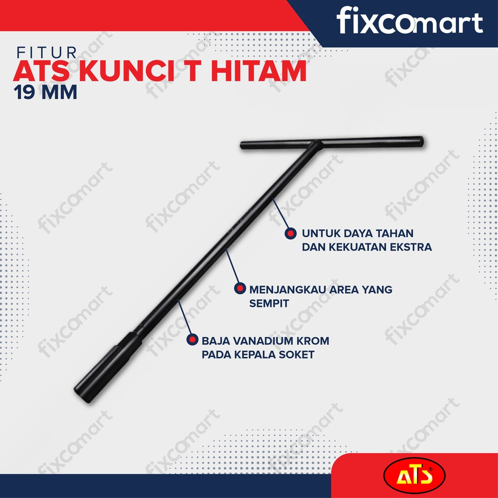 Kunci T Sock Set 5 Pcs  ATS 8 - 10  - 12 - 14 - 17 mm HITAM