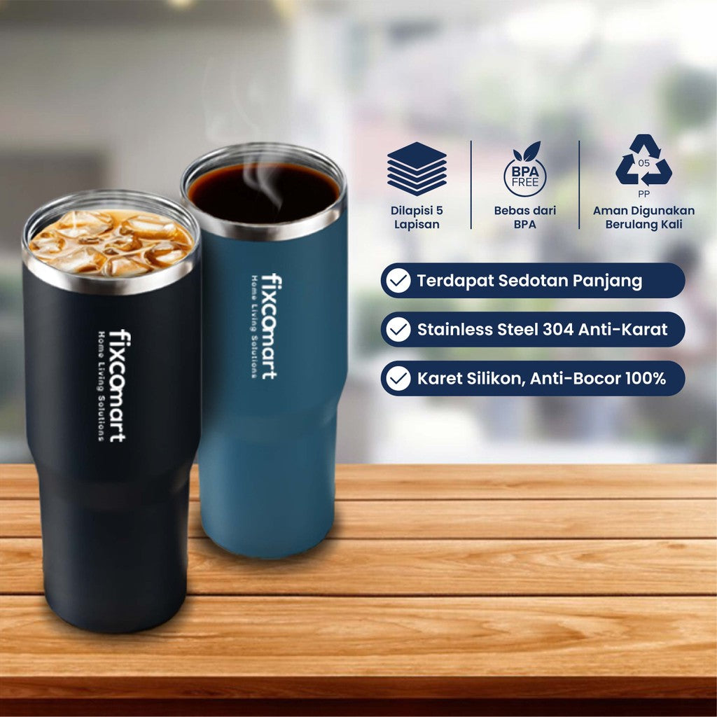 FIXCOMART TUMBLER Stainless 900ML - Botol Minum Premium Panas dan Dingin Portable BPA FREE
