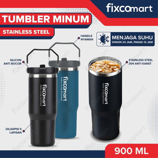 FIXCOMART TUMBLER Stainless 900ML - Botol Minum Premium Panas dan Dingin Portable BPA FREE