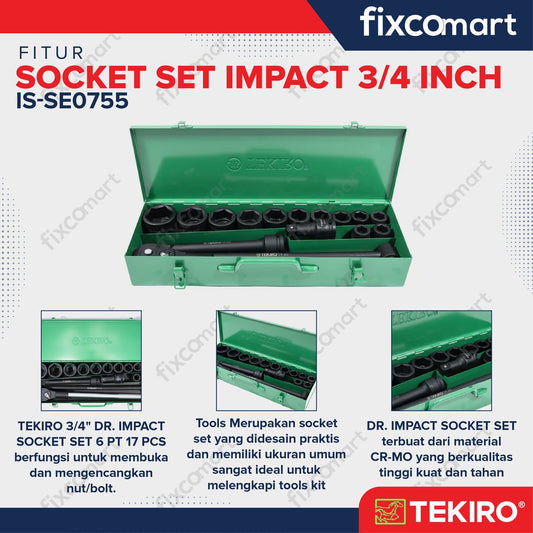 TEKIRO 3/4" Dr.Impact Socket (set) 6 PT 17 PCS