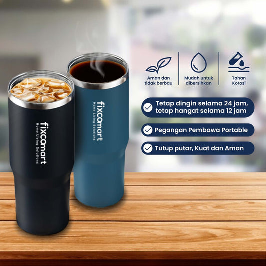 FIXCOMART TUMBLER Stainless 900ML - Botol Minum Premium Panas dan Dingin Portable BPA FREE