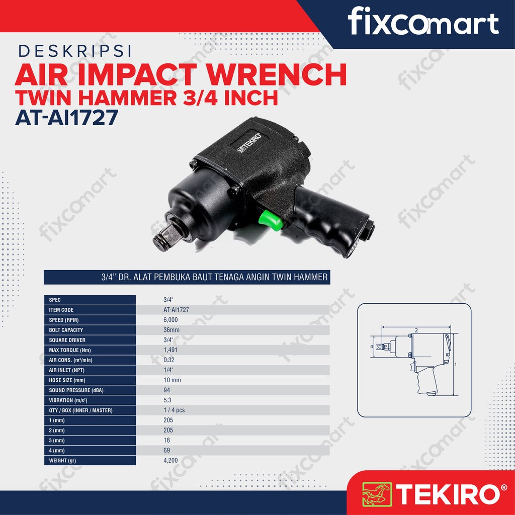 TEKIRO Air Impact Twin Hammer 3/4"
