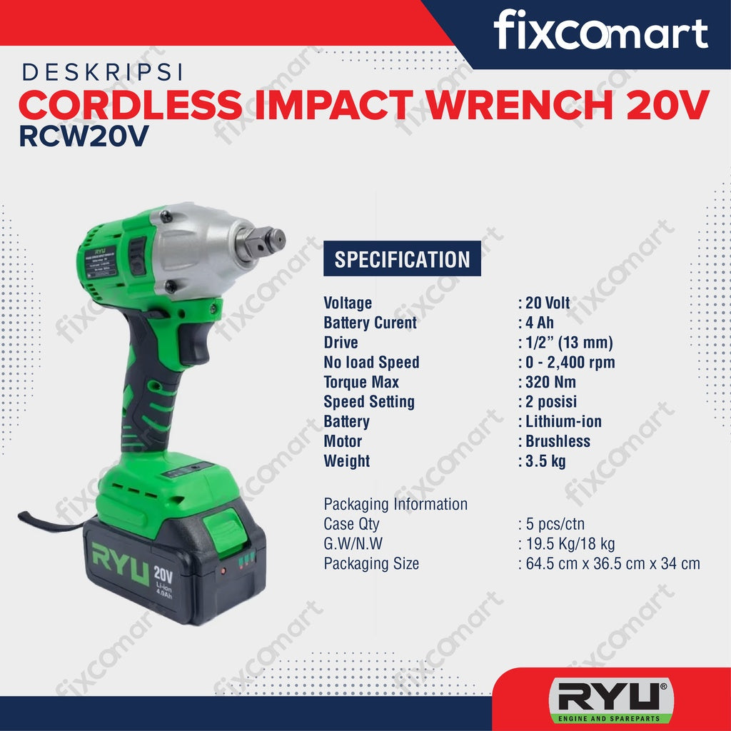 RYU Cordless Impact Wrench 20V