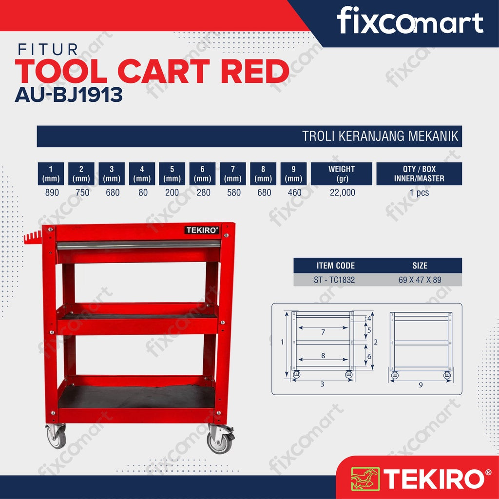 TEKIRO Red Tool Cart (Merah)