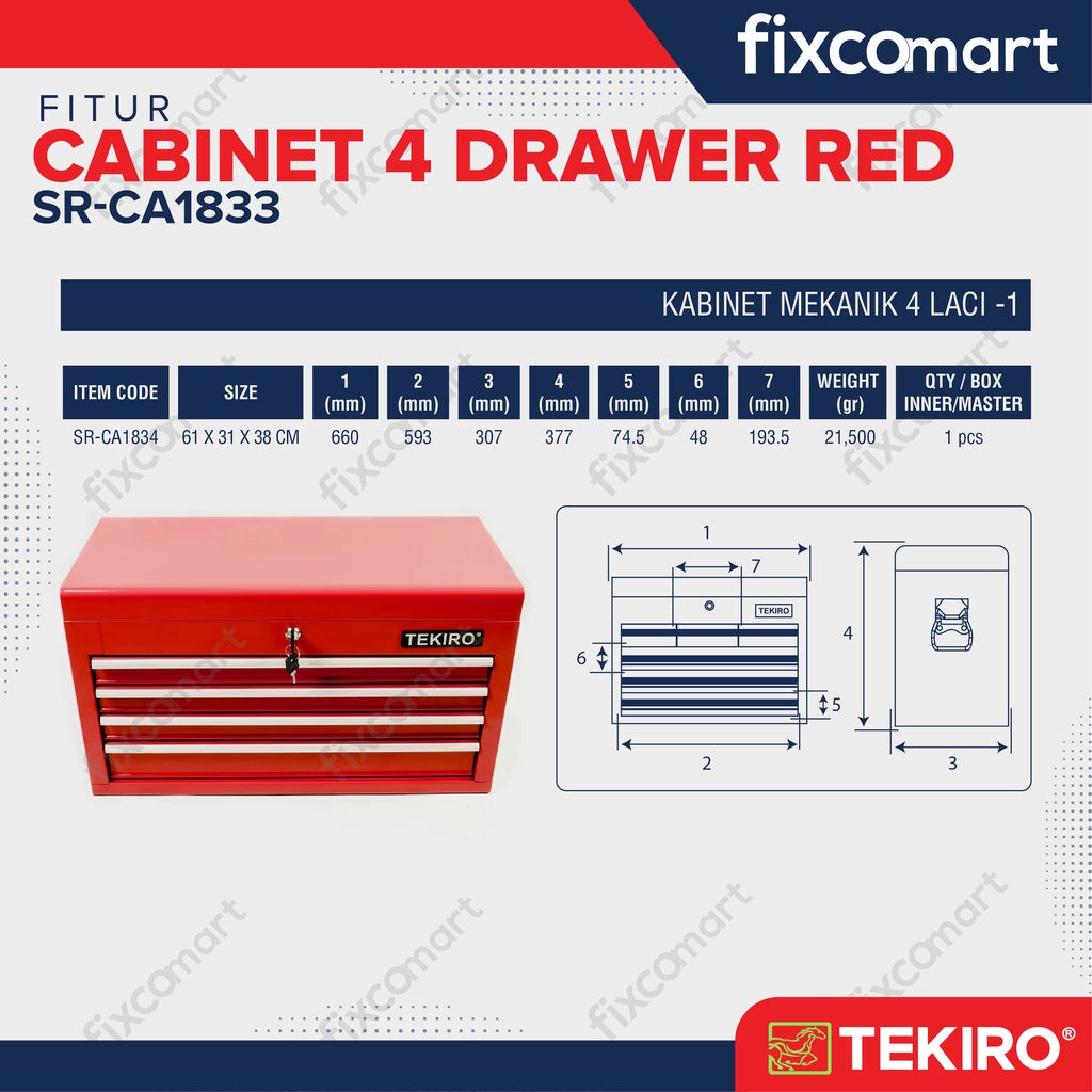 TEKIRO Cabinet Drawer Red - Merah