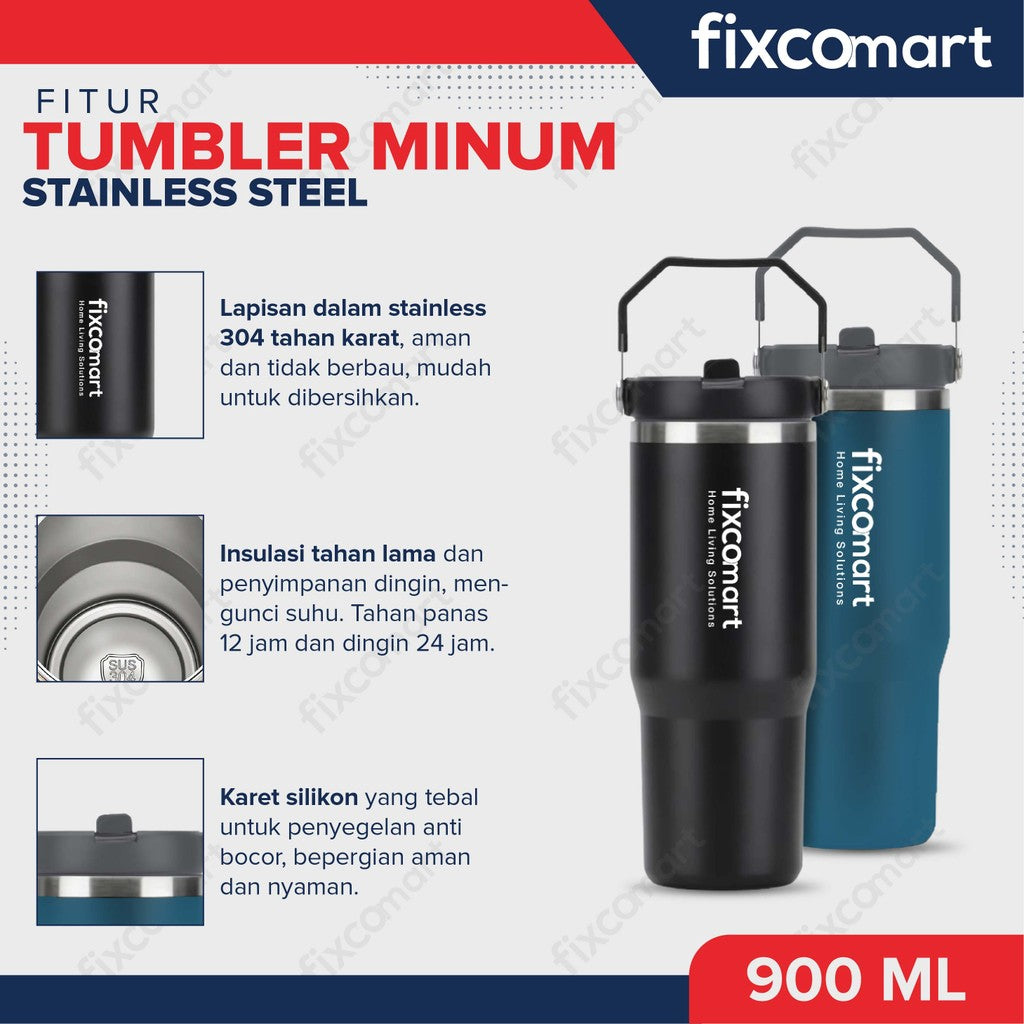 FIXCOMART TUMBLER Stainless 900ML - Botol Minum Premium Panas dan Dingin Portable BPA FREE