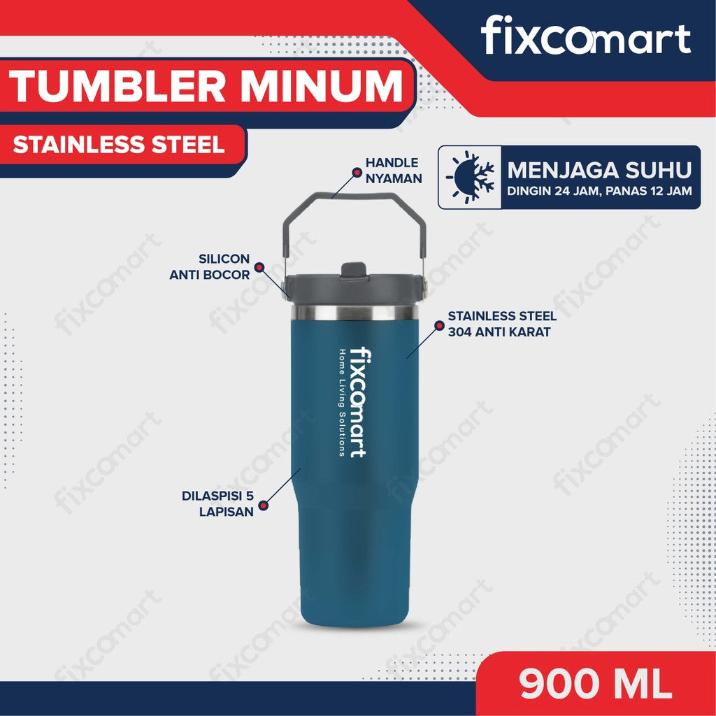 FIXCOMART TUMBLER Stainless 900ML - Botol Minum Premium Panas dan Dingin Portable BPA FREE