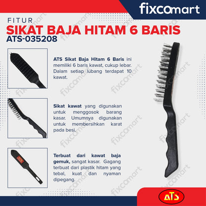 ATS Sikat Baja Hitam 6 Baris