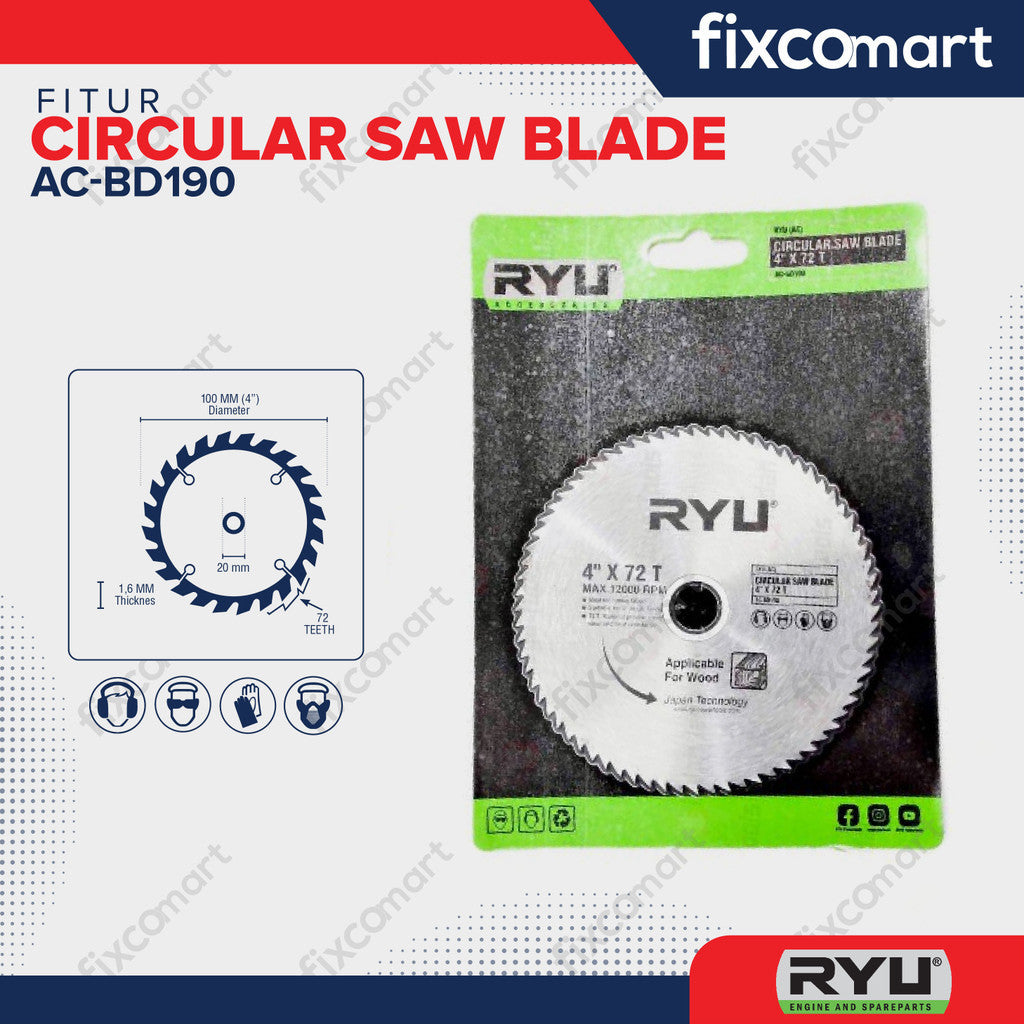 RYU CIRCULAR SAW BLADE 4 X 72 T - Mata pisau Potong Kayu